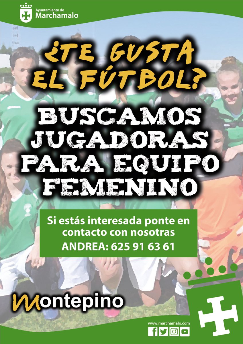 AytoMarchamalo's tweet photo. 🔊 BUSCAMOS JUGADORAS PARA EQUIPO FEMENINO

En Marchamalo también queremos contar con un equipo de fútbol femenino senior, que contará con apoyo municipal.

⚽️ Únete a las chicas que ya están comprometidas para crear nuestro primer equipo de Fútbol 11.

LLAMA AQUÍ ☎️ 625916361 https://t.co/bgl0QjacMV