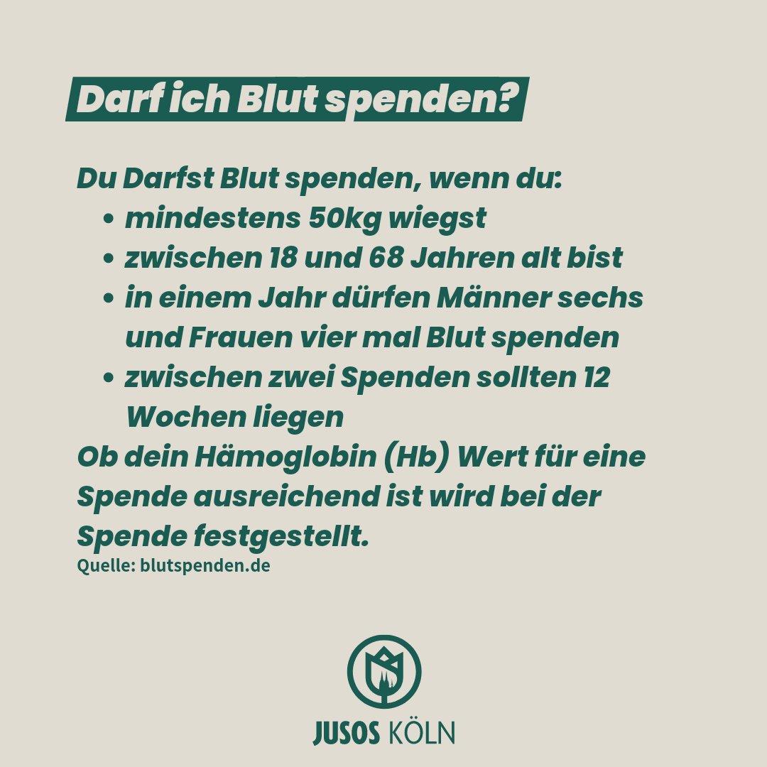 jusoskoeln's tweet photo. Wenn auch erst verspätet möchten wir euch zur #Blutspende auffordern wenn ihr könnt und dürft. Das ist nicht nur am #Weltblutspendetag wichtig, sondern jeden Tag, gerade im Sommer wenn die Reserven knapper werden. https://t.co/2CrMfpmsVh