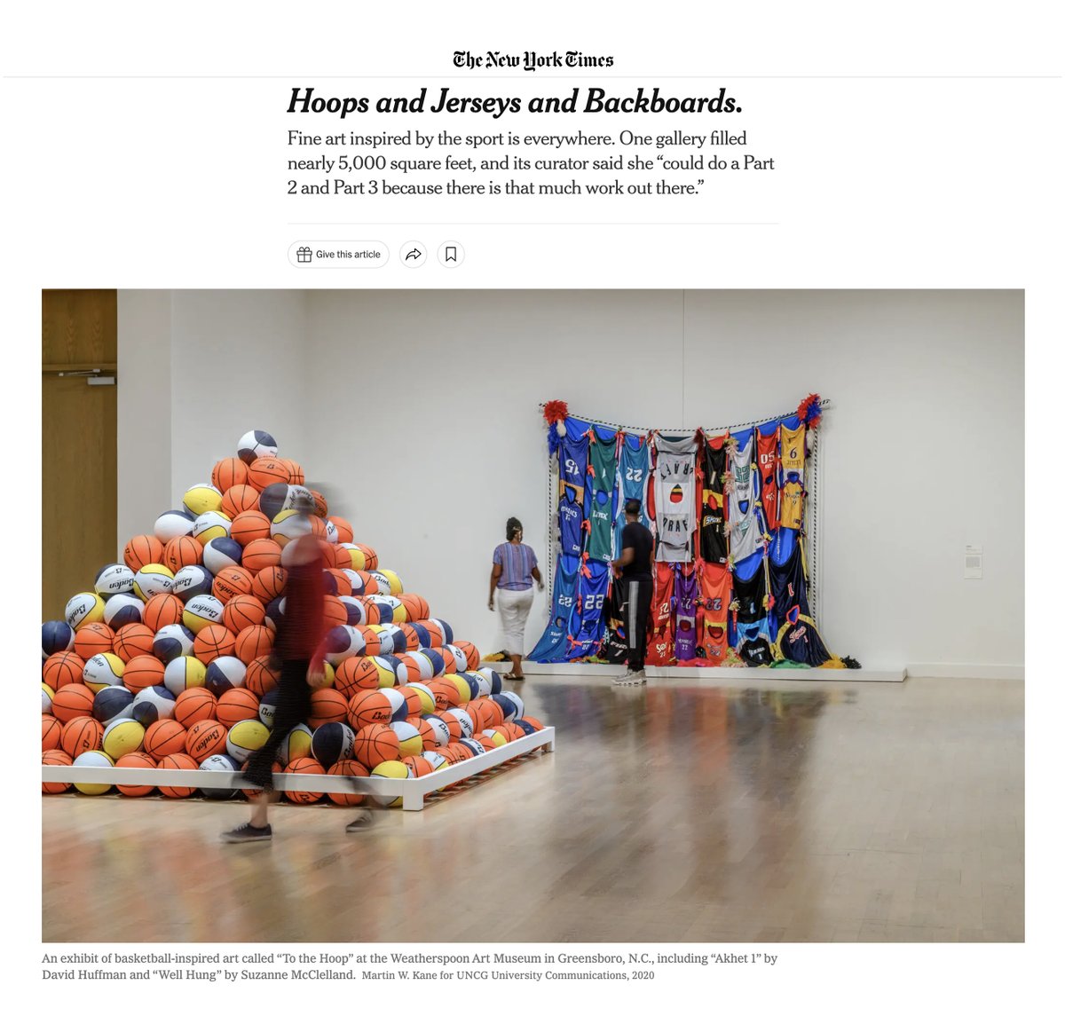 In case you missed it, WAM was featured in an article about art and basketball this week in the NEW YORK TIMES. Weatherspoon curator Emily Stamey was featured along with images of the WAM's exhibition TO THE HOOP (2020). Read the article in the link here:
nytimes.com/.../basketball…