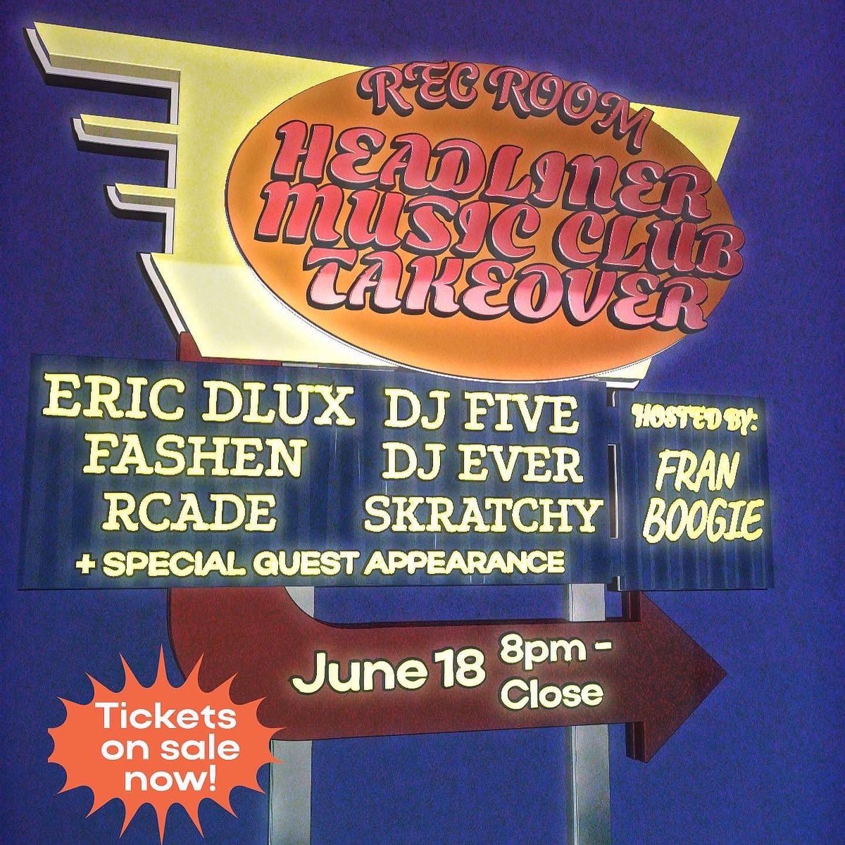 hmcheadliner's tweet image. HOLD UP!!! We’re taking over The Rec Room in San Jose Saturday, June 18th — Hosted by @FranBoogie featuring sets from @EricDlux, @djfive, @Fashen, @DJEver, @Thisisrcade, @djsKratchy + special guests [TICKETS]: ow.ly/8ywF50JmtoA