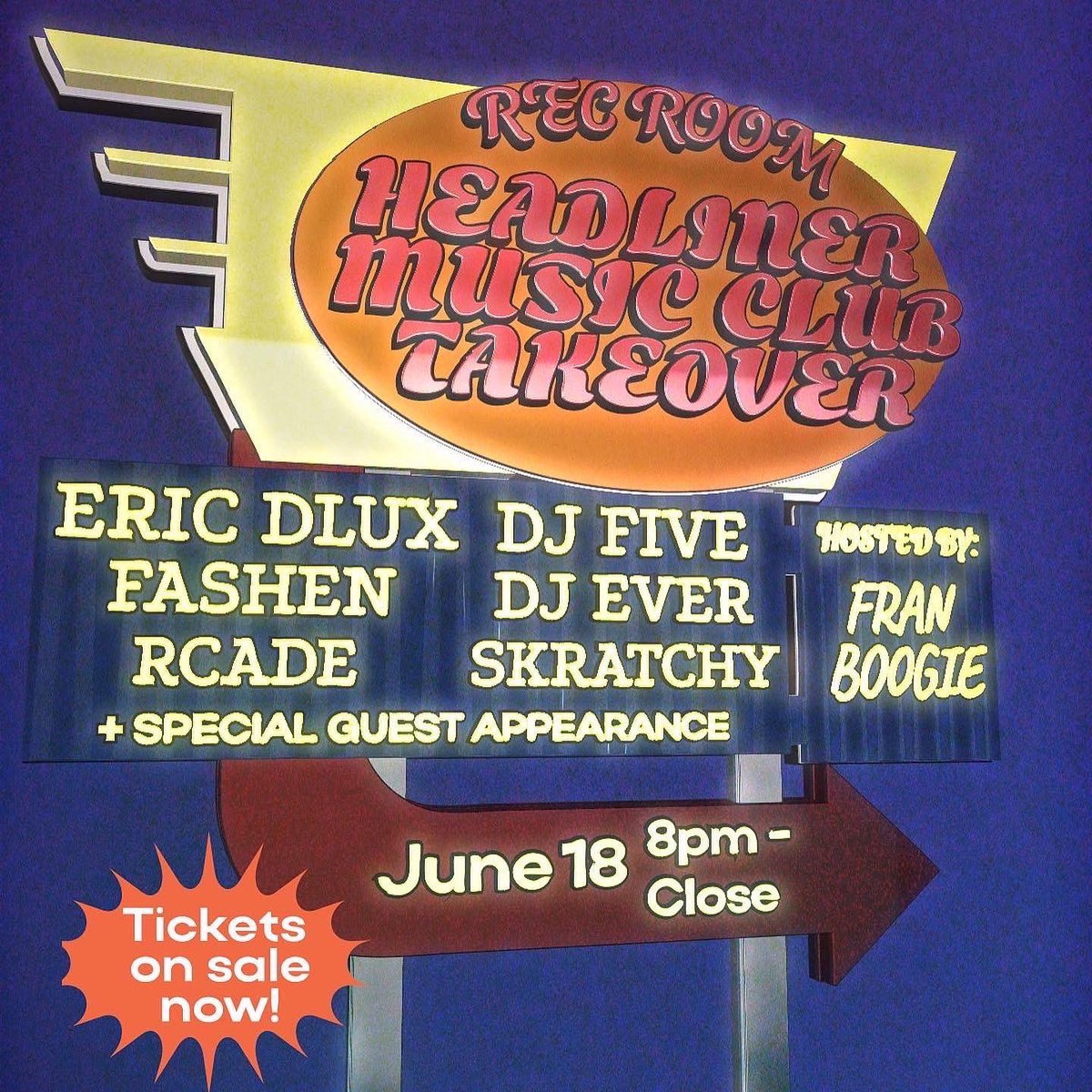 HOLD UP!!! We’re taking over The Rec Room in San Jose Saturday, June 18th — Hosted by @FranBoogie featuring sets from @EricDlux, @djfive, @Fashen, @DJEver, @Thisisrcade, @djsKratchy + special guests [TICKETS]: ow.ly/8ywF50JmtoA