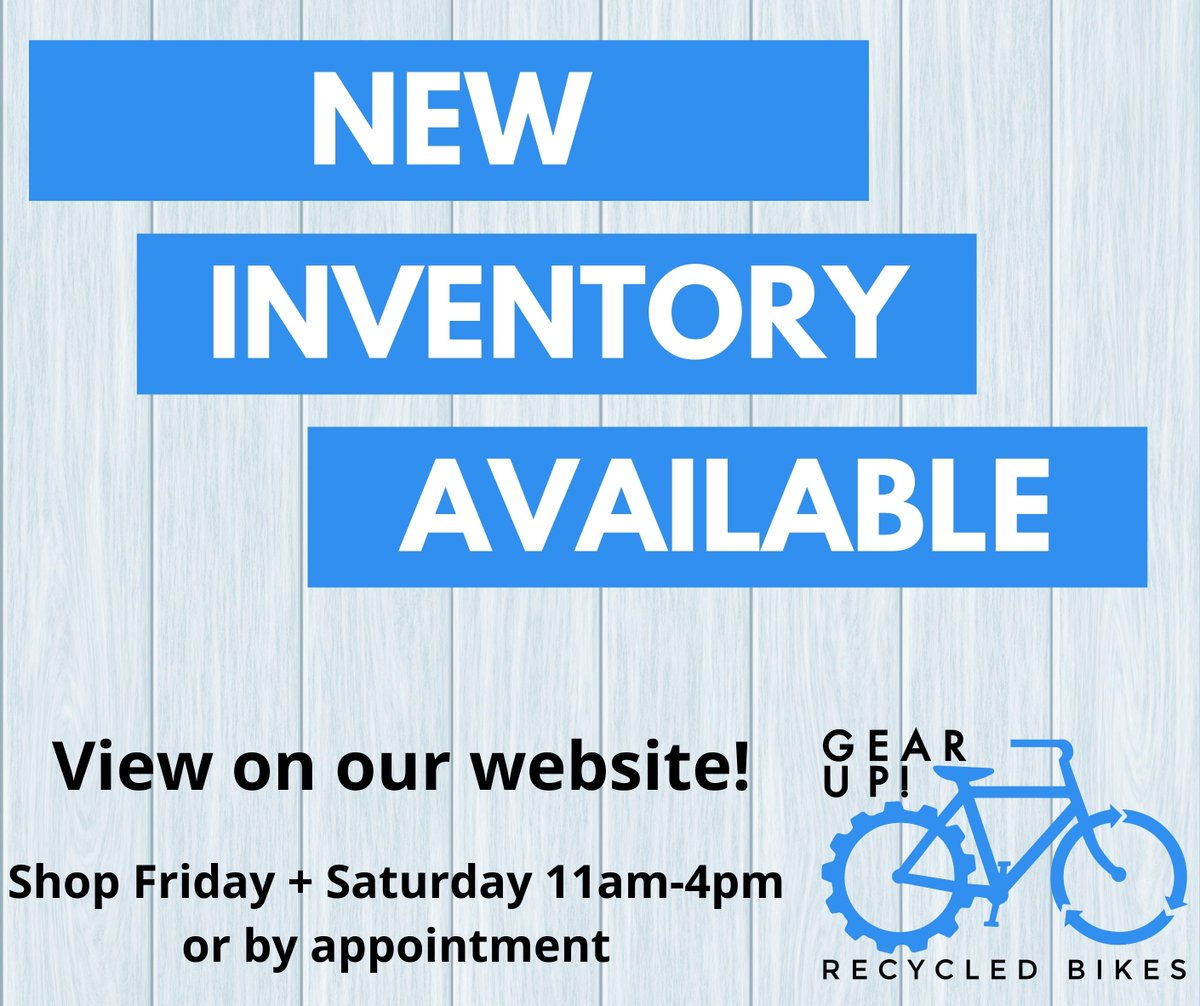 Gear Up has new inventory! We have mountain, road, and commuter bikes available. Check them out on the "Our Bikes" page of our website.

You can shop 11am-4pm on Friday or Saturday at 559 Bagot Street or arrange an appointment via email to view our bikes another day!