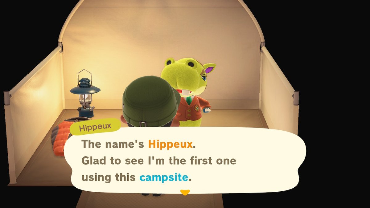 QTScreenshots's tweet photo. My first campsite guest. Not a fan but oh well. Welcome to Red Stick!
#AnimalCrossing #ACNH #NintendoSwitch https://t.co/uYfmx9T0Fc