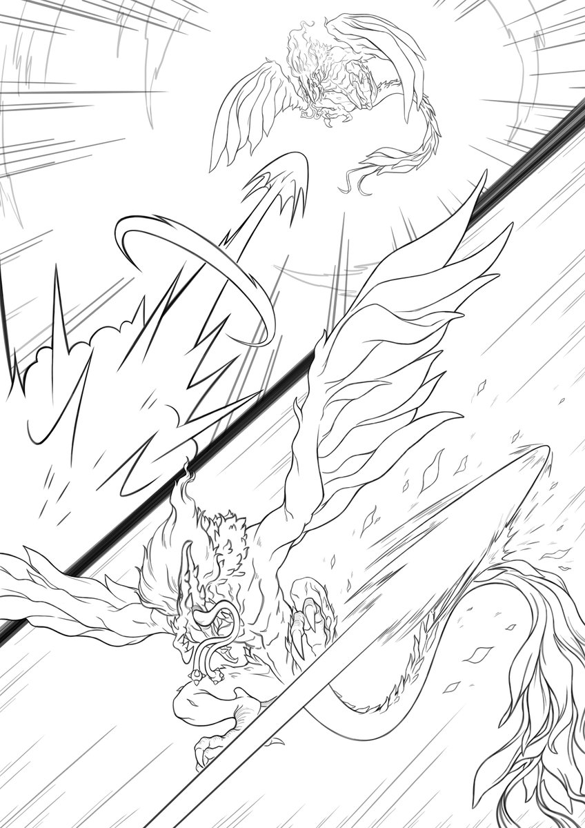 Kaiju Battle Comic inking process 