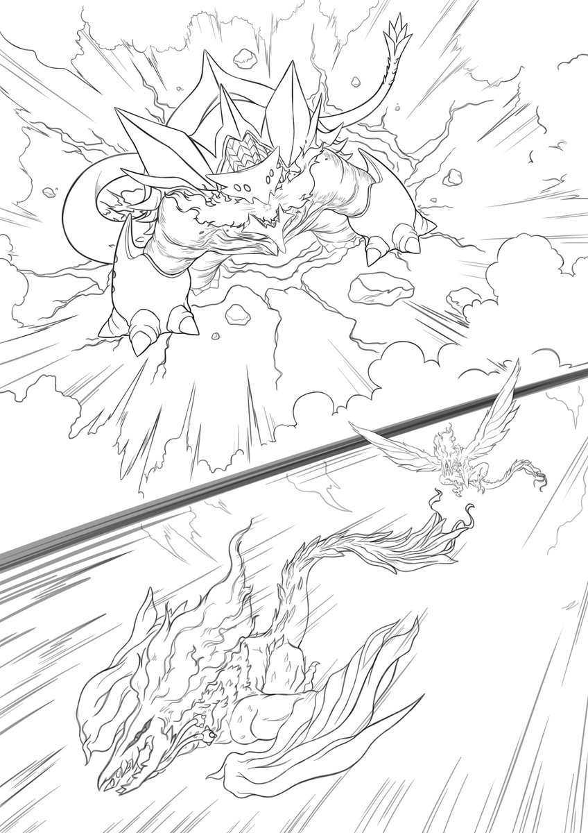 Kaiju Battle Comic inking process 
