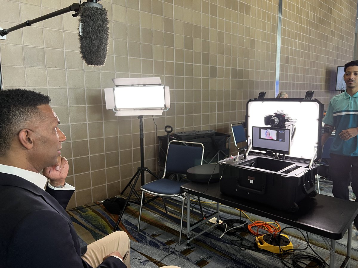 .@JohnnyCTaylorJr being interviewed at our @WorkingNation Overheard set right now by @LauraAka5. @shrm #shrmfoundation #shrm22 #wotkingnationoverheard