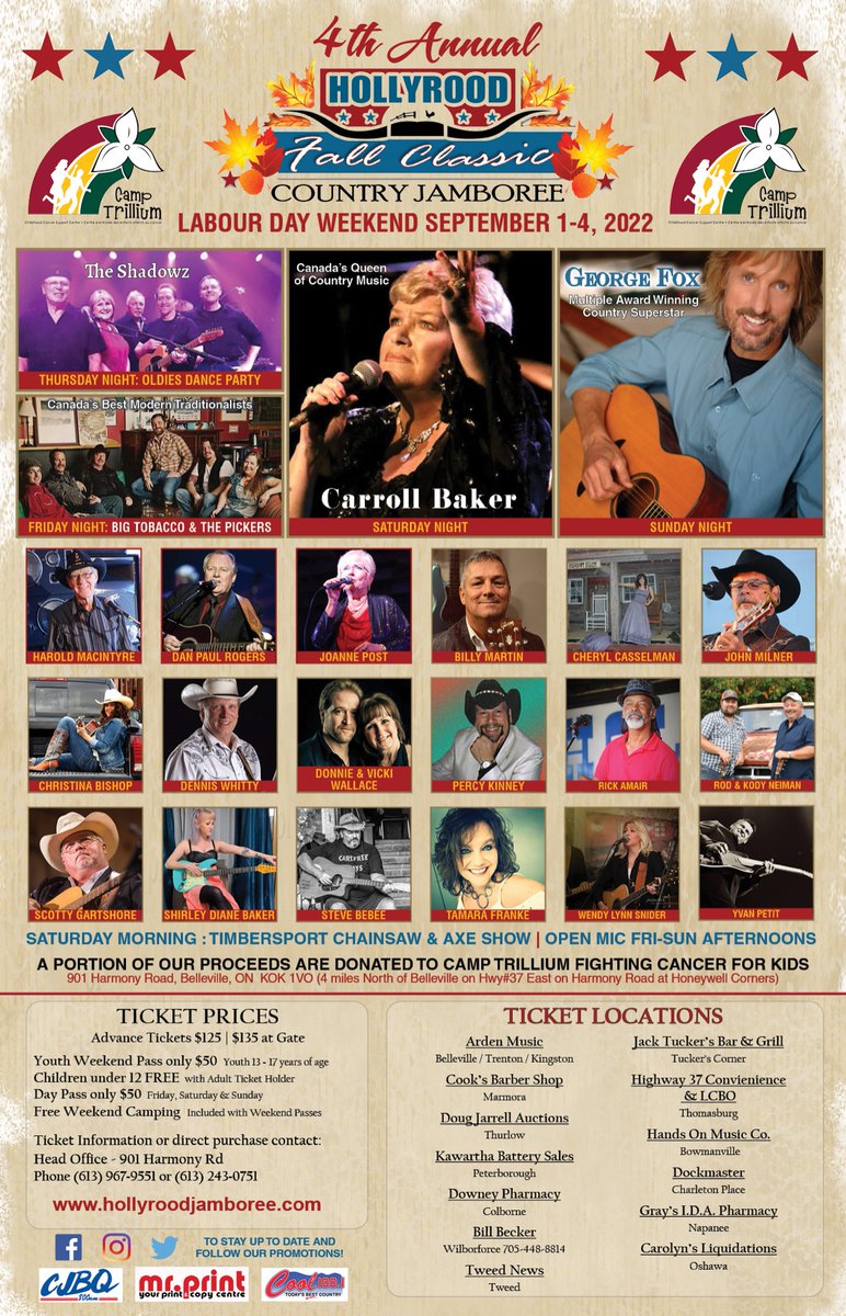 We have another show Labour Day weekend that is strictly classic country!  It’s gonna be great!  Check the poster for details and join us September 1-4, 2022!