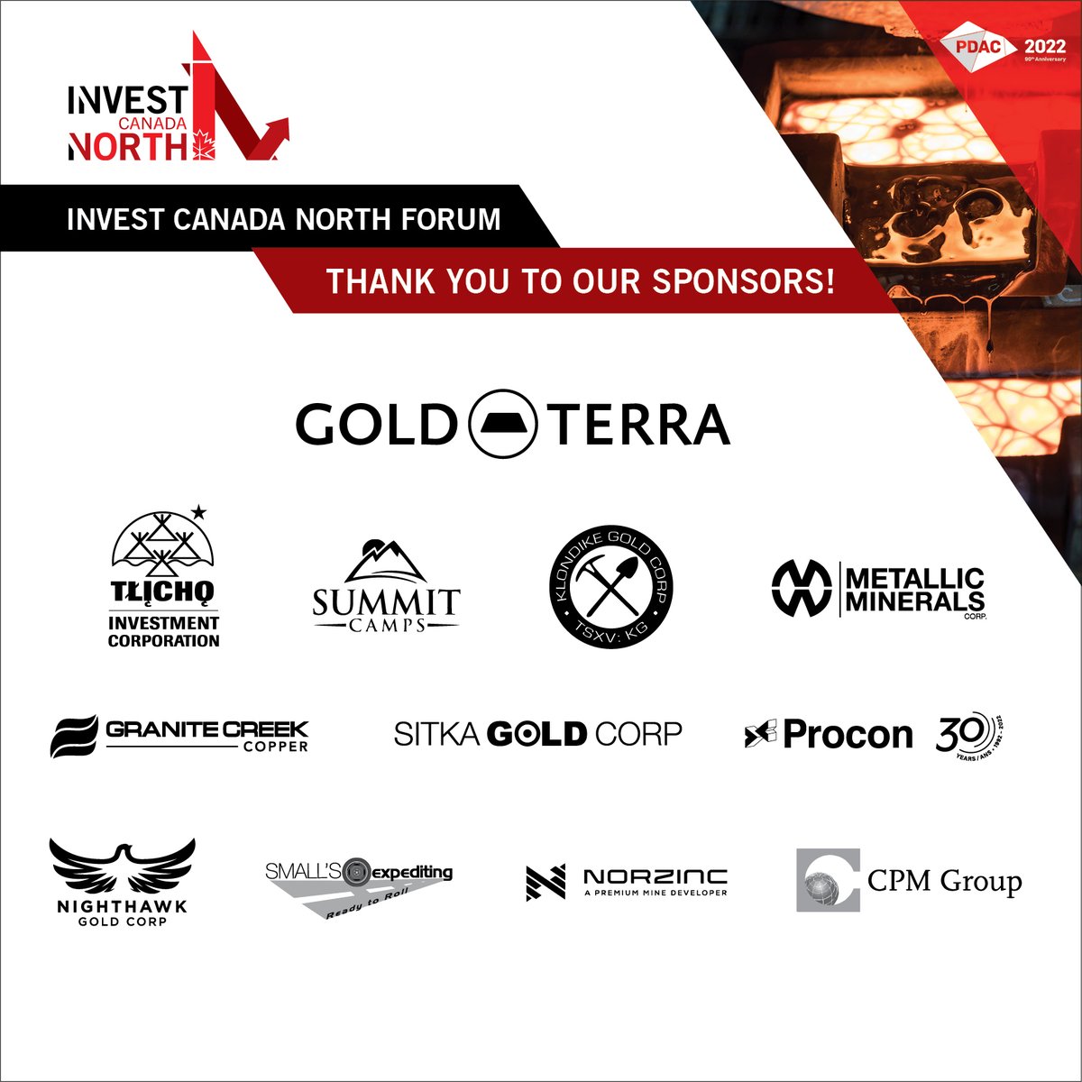 InvestCANorth's tweet photo. Thank you to all our sponsors for being a part of the ICN Forum for #PDAC2022! 

@Tlichoic Summit Camps @KlondikeGoldKG @MMGSilver @yukoncopper @SitkaGoldCorp Procon Mining &amp; Tunnelling Ltd. @NighthawkGold Smalls Expediting
Norzinc @CPMGroupLLC 

#InvestCanadaNorthForum https://t.co/r7KPDMXxxI