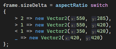 Anyone got cool C# code tips to share?
I just found out about switch expressions, and they are beautiful. Much better than a stack of else ifs
Thank you, ReSharper!

#UnityTips #gamedev