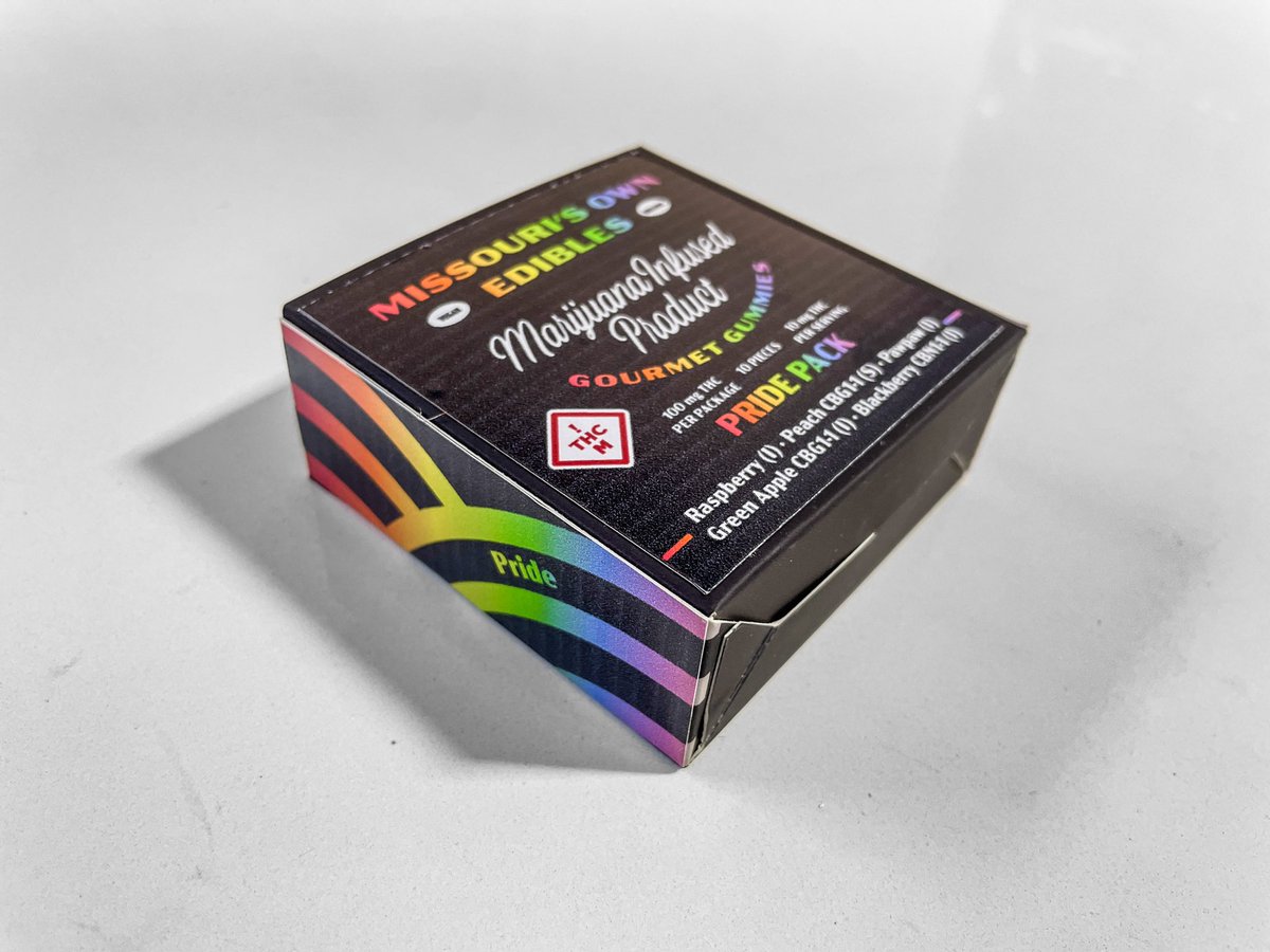 in the spirit of Pride month, our special edition “Pride Pack” Gummies by VIVID Cannabis. a delicious mixture of raspberry, peach (1:1 CBG:THC), pawpaw, green apple (1:1 CBG:THC), and blackberry (1:1 CBN:THC) flavors, w/ 10mg of THC per gummy, 10 pieces per container •