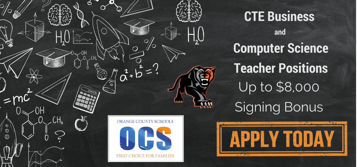 OrangeHS_NC's tweet photo. Our next spotlight positions of the day are CTE Business and Computer Science positions with up to an $8,000 signing bonus!  Apply today @ https://t.co/7q6ruspTBO https://t.co/S0v9MXdngD