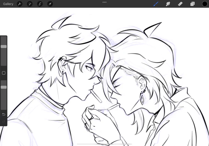 chaeya wip before i sleep (childe doesn't actually smoke he just needed an excuse to stare at kaeya up close bc he's a simp and he's going to start coughing in 5 seconds lol) 