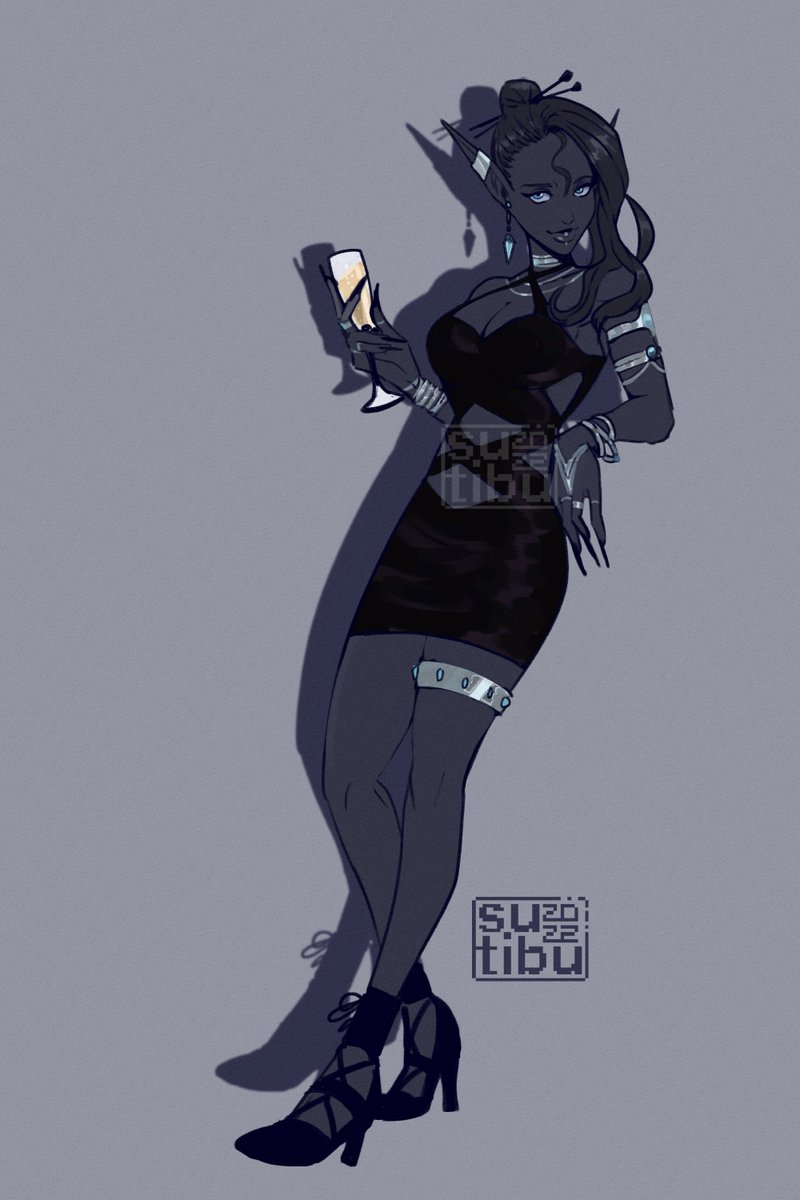 sutibusart's tweet photo. 'Obsidian' wearing a meme dress, for @1d8_cold_damage #dnd https://t.co/X3kXKGsRY8