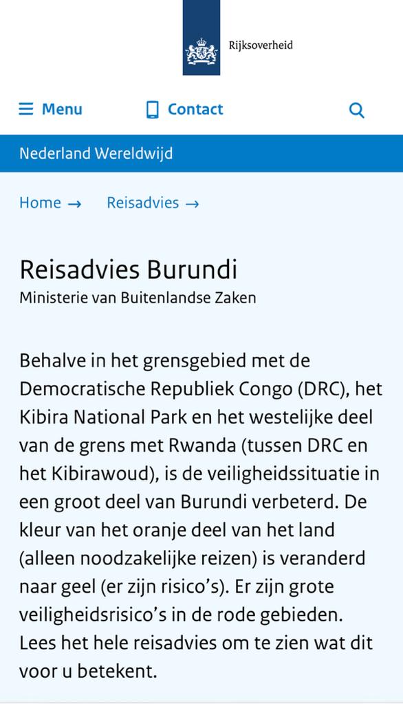 gamankurunziza's tweet photo. Je félicite le Ministère des Affaires Etrangères aux🇳🇱pr la levée de la couleur Orange sur le🇧🇮.Cette levée de la couleur Orange signifie que notre Pays est en Sécurité.Le @minbuza conseille aux néerlandais de voyager au 🇧🇮 sans hésitation. 
@MAEBurundi 
@NtareHouse 
@NLinBurundi https://t.co/b1xZKP2p2Y