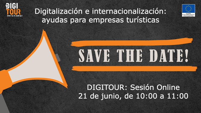 TsacAragon's tweet photo. Webinar "Digitalización e internacionalización: aportaciones para las empresas turísticas - Proyecto DIGITOUR"  21 de junio de 10h a 11 h - https://t.co/pVSAQCsCyl #turismo #sostenible #digitalizacion https://t.co/qVudwIoJOA