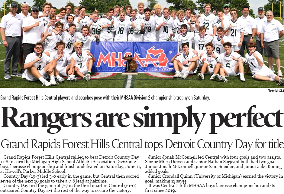 Grand Rapids Forest Hills Central wins 2022 MHSAA Division 2 boys lacrosse championship. Lead story from studentandathlete.org  (June 12, 2022) 
studentandathlete.org/061222_athlete…
Michigan's premier source of high school sports news.
<a href="/fhclacrosse/">fhclacrosse</a>