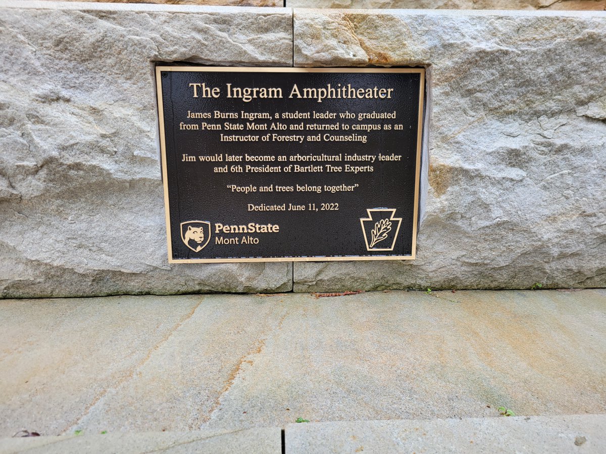 BartlettTreeExp's tweet image. Dedication of The Ingram Amphitheater at Penn State Mont Alto. Bartlett President and COO Jim Ingram is recognized for his continued support of the arboriculture industry and his alma mater. @montaltopsu @penn_state
