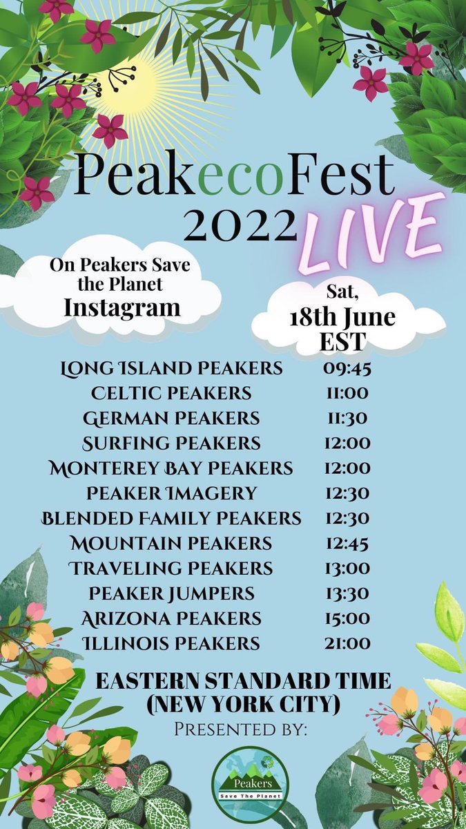 PeakersSave's tweet photo. Here is the Instagram live lineup for #PeakecoFest on Saturday, June 18th! Join us as we chat with Peakers around the world about their groups, their Peakeco Fest challenges, and a little about #MPC as well! @MyPeakChallenge @SamHeughan @ArizonaPeakers @PeakersIllinois https://t.co/c2mSZcj1md