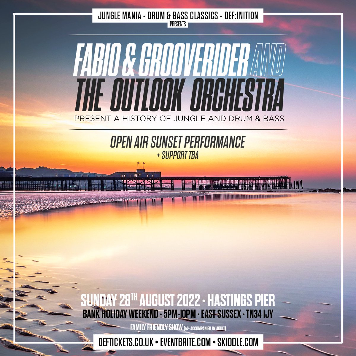 Really looking forward to this on August #BankHoliday #Weekend 🎺 @fabioandgroove and the #OutlookOrchestra celebrate a History of Jungle and D&B on #HastingsPier, feat some of the scenes most iconic and well loved tracks! 28.08.22 definitiondnb.com @fabiodnb @GROOVERIDERDJ