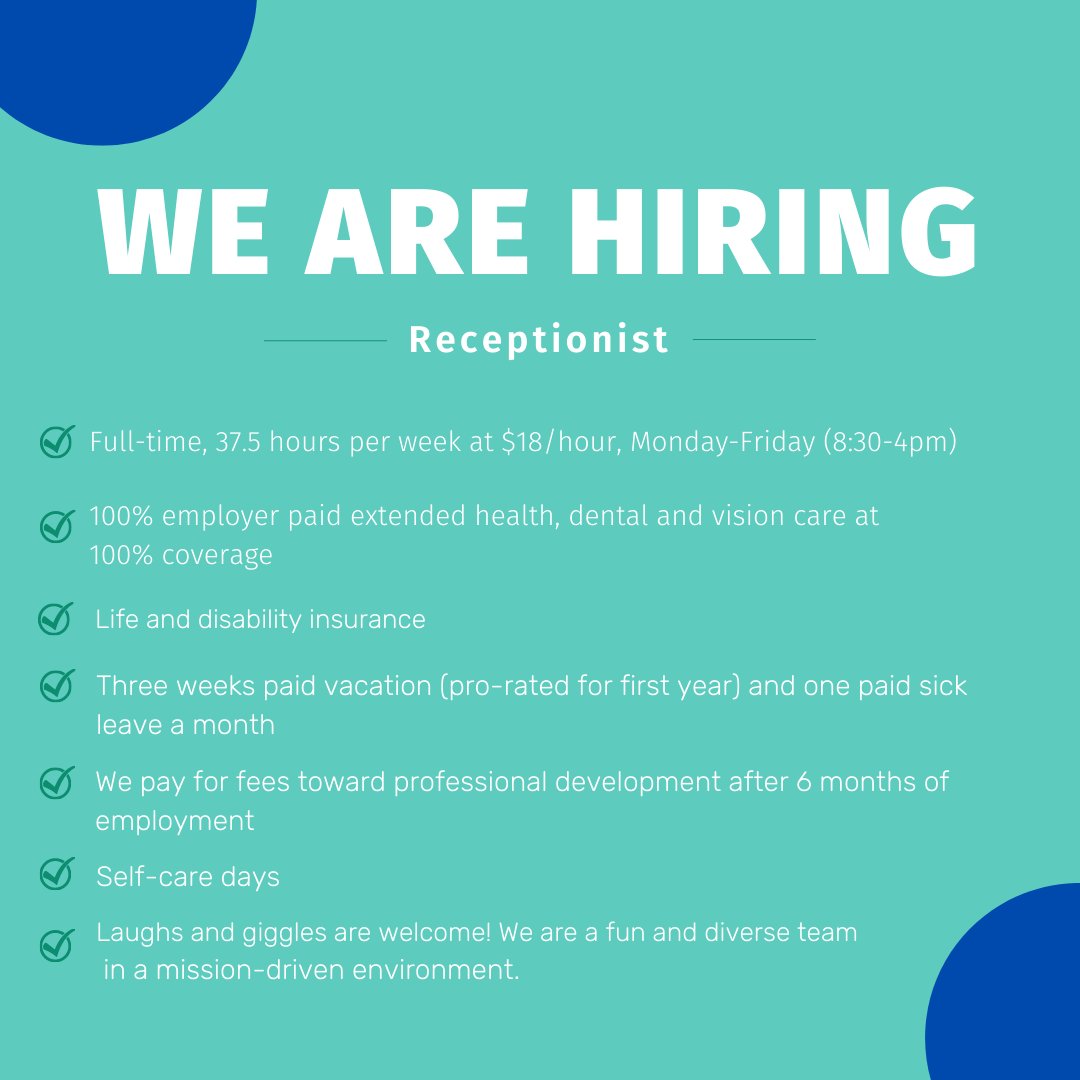 BCFosterParents's tweet photo. We are hiring a receptionist (full-time/permanent) at our Langley office! If you're interested in using your administrative skills to contribute to meaningful work in a non‐profit organization, please connect with us. 

https://t.co/fqZlhKxiPU

#BCJobs https://t.co/JEthlnwJoK