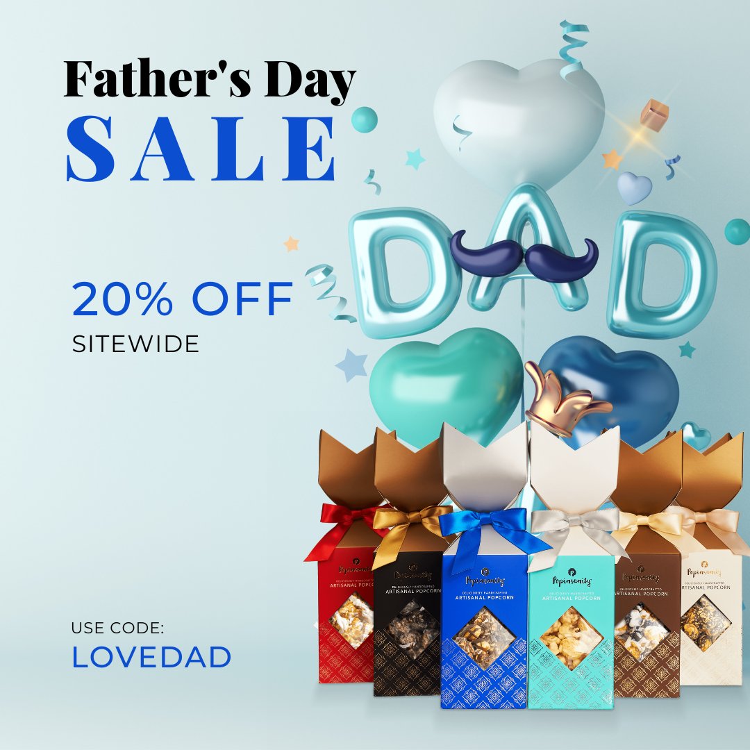 Father's Day #Sale 🥳 20% Off Sitewide
#Coupon Code LOVEDAD

popinsanity.com/summer-sale/?u…

#FathersDay #fathersdaygifts #fathersdaygiftideas #gourmet #popcorn #gifts