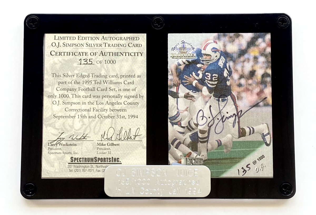CrimeCards's tweet photo. OJ SIMPSON “JUICE” 135/1000 
Card Autographed In LA County Jail 

Available! https://t.co/eUQ0QdX6DT 

#OjSimpson #NFL #HallOfFame #TradingCards #autographedcard @TheRealOJ32 #collector https://t.co/P5B41jXasG