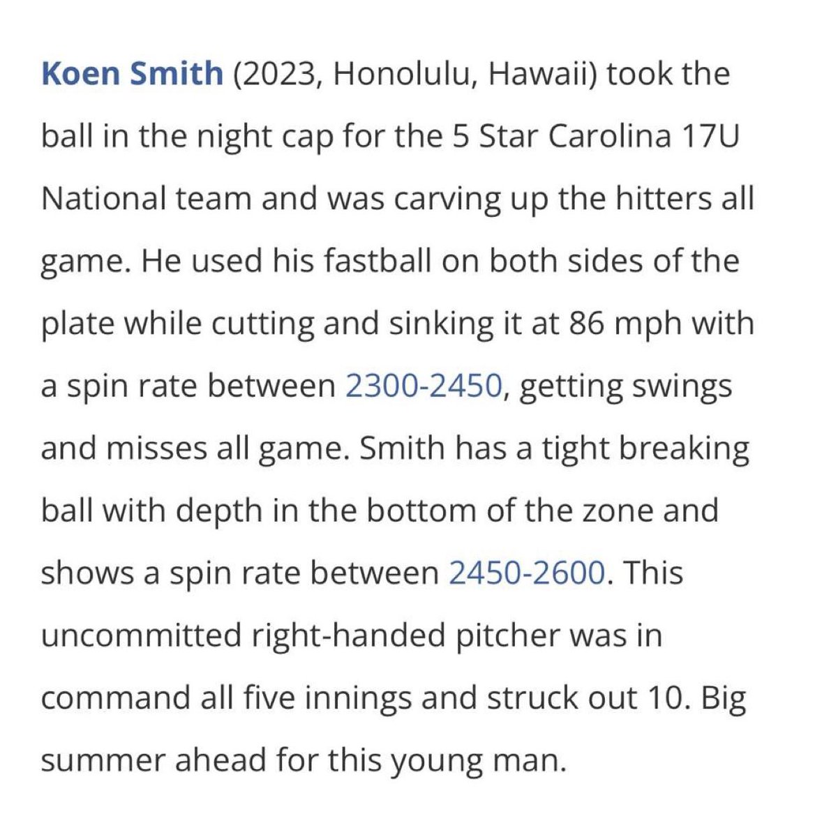 koensmith27's tweet photo. Scout notes from 2022 17U PG Coastal
Invitational. Solid outing to start off the
summer with 5 Star Carolina 17U National.
https://t.co/8Xbs2qtuDa
5ip/10Ks/0ER/4H/2BB
@5StarCarolina @NomuraAcademy https://t.co/dA1CPL9Rkp
