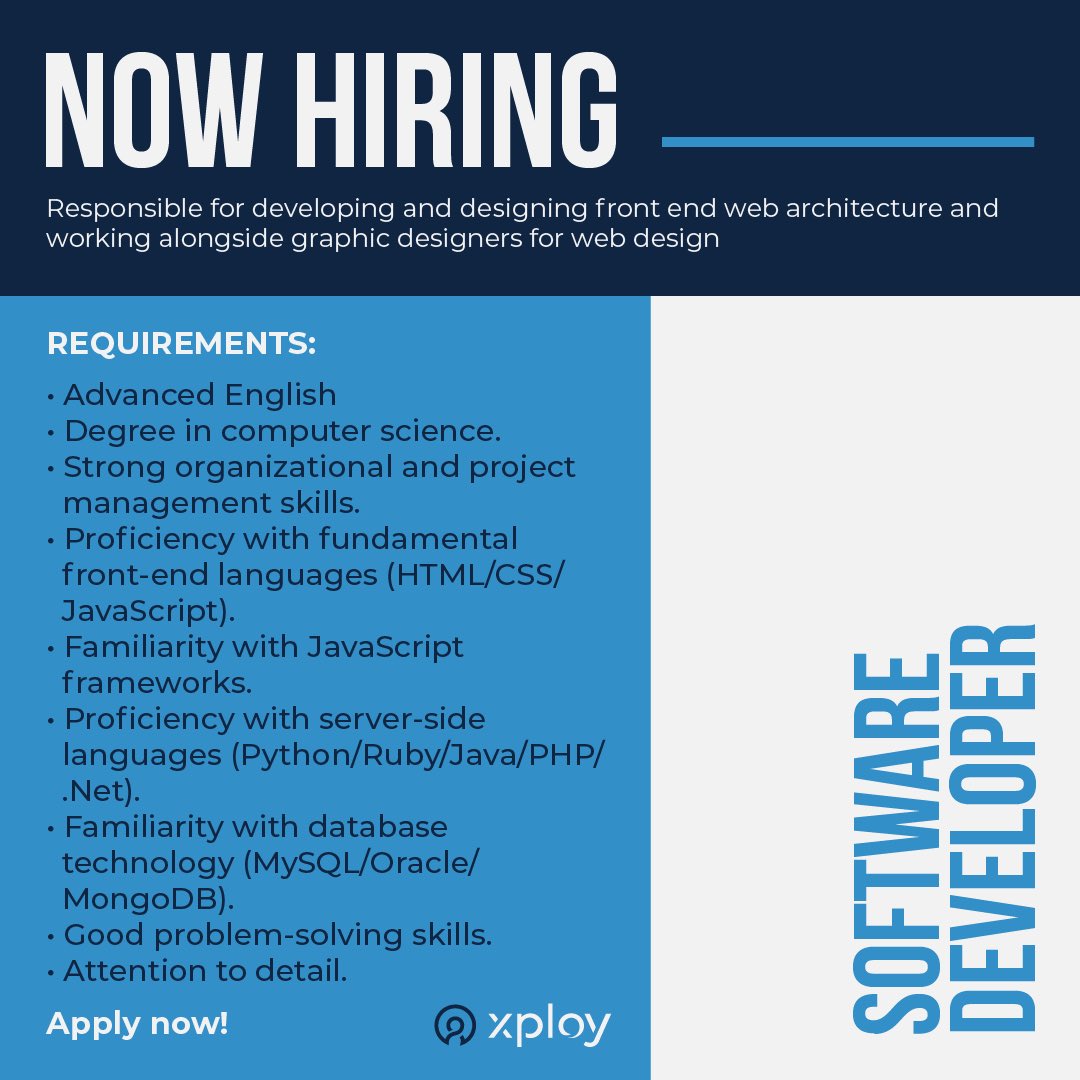 XploySolutions's tweet image. Guess who’s hiring? 👀 Send your English resume to jobs@xploy.net