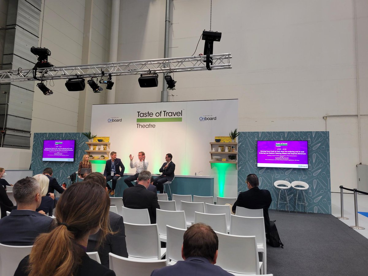 During the first day of <a href="/wtce_expo/">WTCE</a> today in Hamburg, Job Heimerikx, <a href="/theAPEXassoc/">APEX</a> &amp; <a href="/AirFi_aero/">AirFi portable IFE-C</a>; &amp; <a href="/JetwayMJ/">Maryann Simson</a>, <a href="/jetwaycomms/">Jetway Communications Ltd.</a>, joined a panel discussion on reducing catering waste &amp; improving revenues through pre-ordering &amp; in-seat ordering.