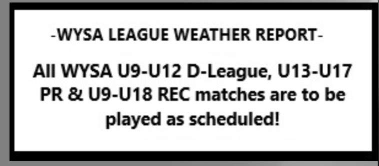 WpgSoccer's tweet image. ⚽️WYSA League Update - June 14⚽️

All matches are to be played as scheduled!! The forecast shows the weather will clear shortly which will allow all matches to proceed. Have fun tonight!!

#manitobastrong
#beautifulgame