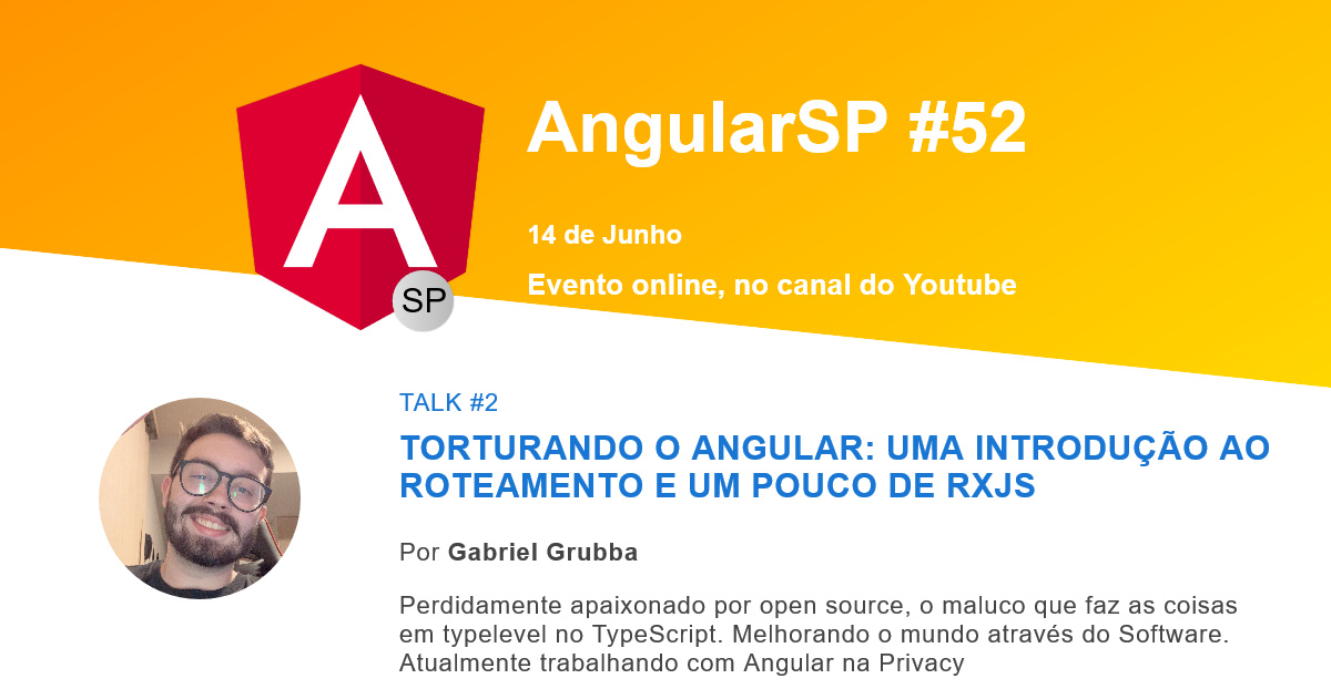 AngularSP's tweet image. É hoje pessoal! As 19:00 e teremos uma excelente palestra do nosso amigo @que_cara_legal .
Participe é no YT! youtube.com/watch?v=IoAMKi…