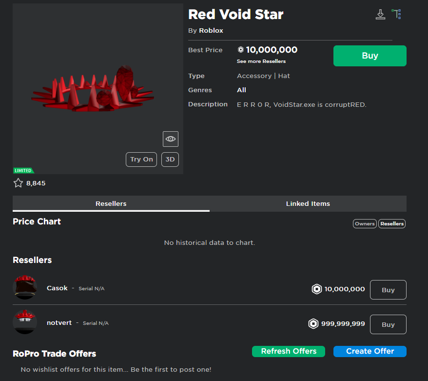 Roblox Trading News  Rolimon's on X: New Limited: Red Void Star    / X