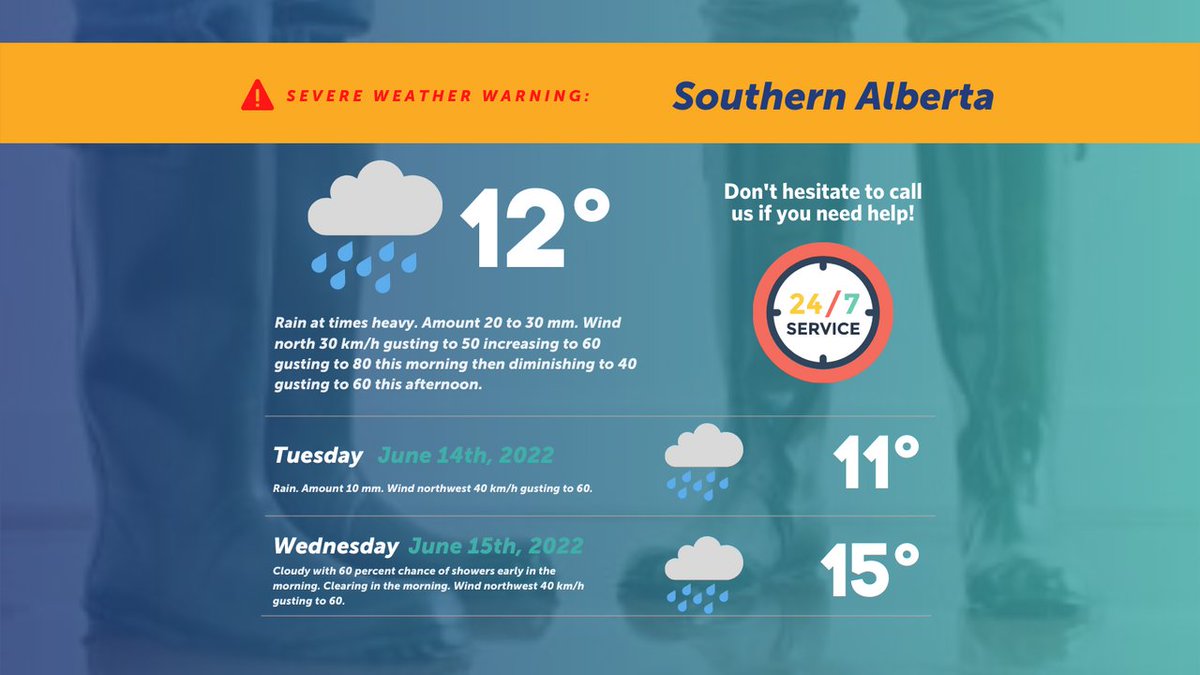 ProStarCleaning's tweet photo. Batten down the hatches, Calgary! ⛈ ☔️  

A prolonged and significant rainfall will bring 75 to 125 mm of rain by Wednesday morning. For the latest information and recommendations, check out https://t.co/mLRJwJ6Zh1. 

 Stay safe, Stay Dry 💙 #Calgary #yyc https://t.co/bzfYCH88F6