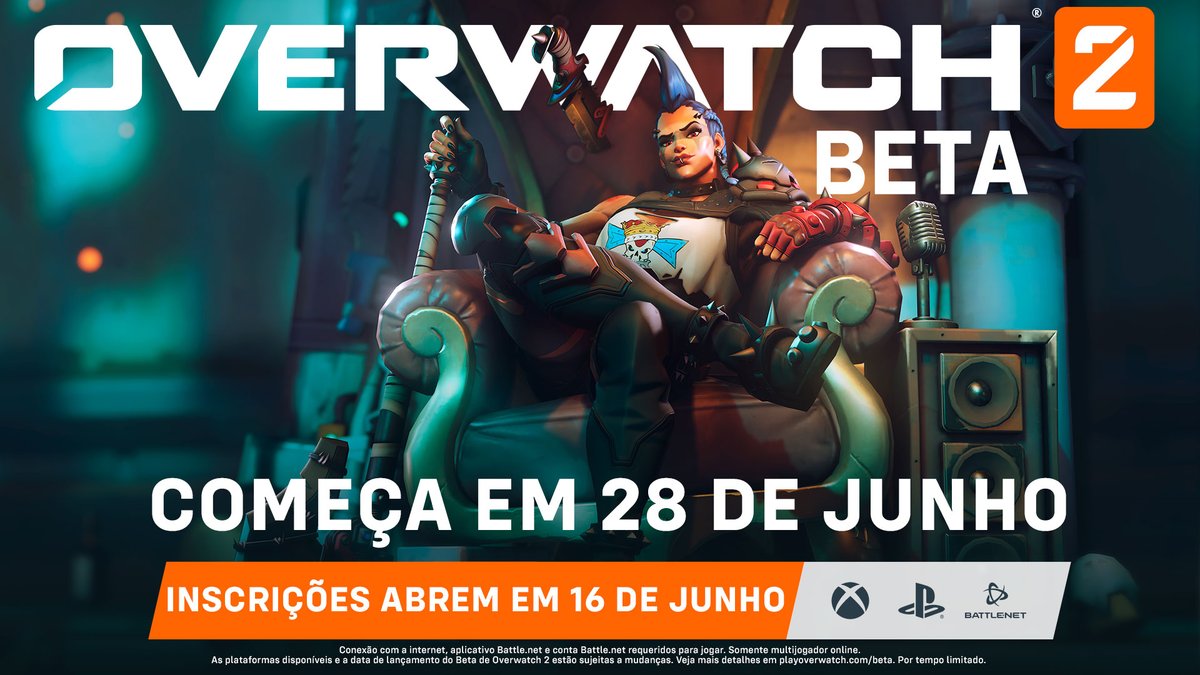 OverwatchBrasil's tweet photo. O Beta de #Overwatch2 começa dia 28 de Junho

🎮  PC &amp; Console
👑 Junker Queen + Mapa Novo
✋ Mais detalhes no dia 16 de Junho https://t.co/Tyv6i7kayZ