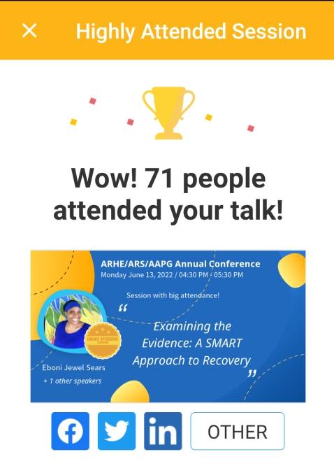 SMARTRecovery's tweet photo. Way to go Mike & Eboni for having one of the most highly attended sessions at the Collegiate Recovery Conference this week! Thank you for representing #SMARTRecovery.
#lifebeyondaddiction #expandingourreach #ARHEatVCU #ARSatVCU #AAPGatVCU #whereisSMART #RichmondVA https://t.co/iiydkDGNPD
