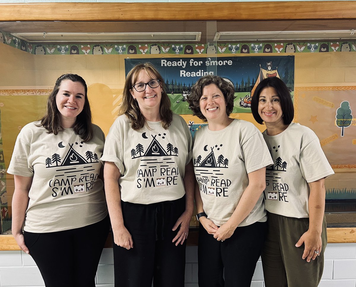 Henkinreads's tweet photo. Read aloud to the incoming 4th and 5th graders of @MillstoneElemen to encourage everyone to join Camp Read S’More! 🏕 Big thanks to @MrsMolah for our shirts! #proud2bmillstone #millstonereads @MrsFilippone @MrsGarzone Mrs. Parrett 📖 https://t.co/PnHqWKUuUJ