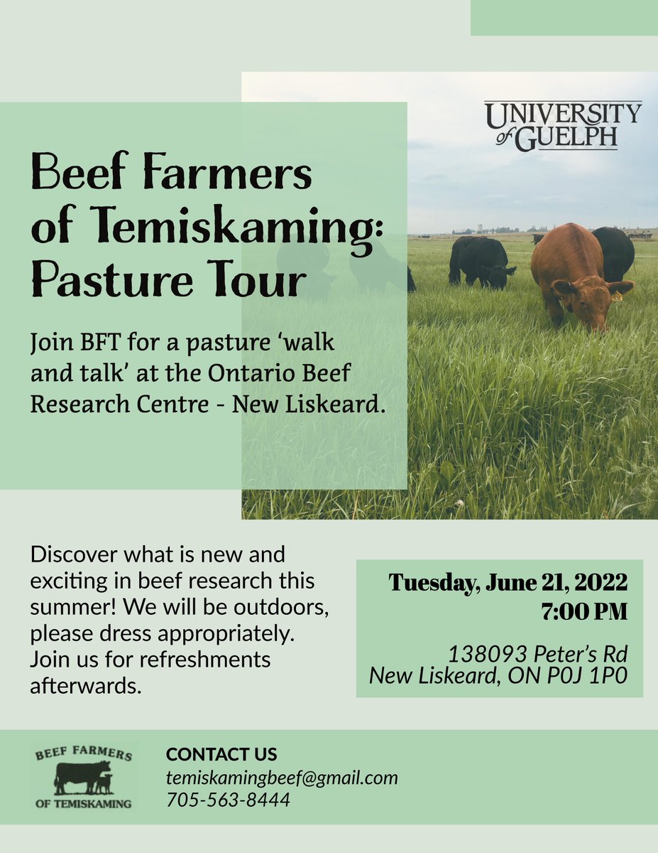 Beef Farmers of Temiskaming (@temiskamingbeef) on Twitter photo Join us next week for a tour of <a href="/BeefGuelph/">Beef@Guelph</a> New Liskeard to learn about the exciting #beefresearch happening this summer! Coffee and donuts will be provided. <a href="/BeefFarmersON/">Beef Farmers of Ontario</a> Join us next week for a tour of <a href="/BeefGuelph/">Beef@Guelph</a> New Liskeard to learn about the exciting #beefresearch happening this summer! Coffee and donuts will be provided. <a href="/BeefFarmersON/">Beef Farmers of Ontario</a>