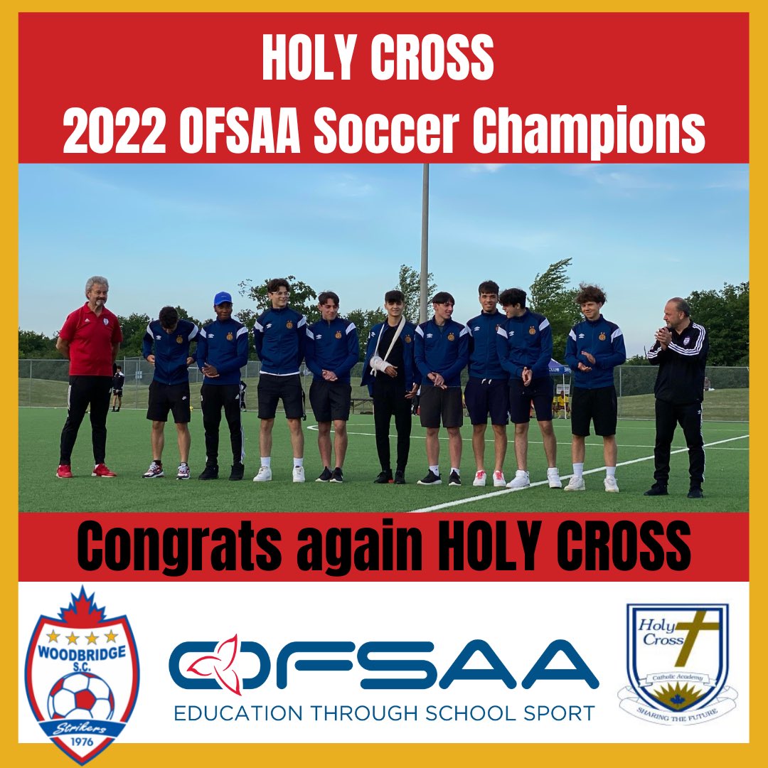 We hosted the 2022 OFSAA Soccer CHAMPIONS, HOLY CROSS catholic school on Sunday at our home game. 

WSC Prsident Mike Rietta and VP <a href="/AdamCandido8/">Adam Candido</a> presented the boys with #TheBridge hats and a MAJOR congratulations at halftime! 🏆👏🏻⚽️