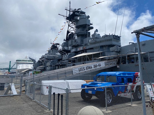 D6leadership's tweet photo. .@mccauslj and our lead historians Tom Vossler & Olav Holst snap a few pics outside the @ussiowa in Los Angeles! A successful #PearlHarbor Leadership Workshop for the remarkable leaders of @CharterOak_Dist! #D62022 https://t.co/3rP2TJMiRP