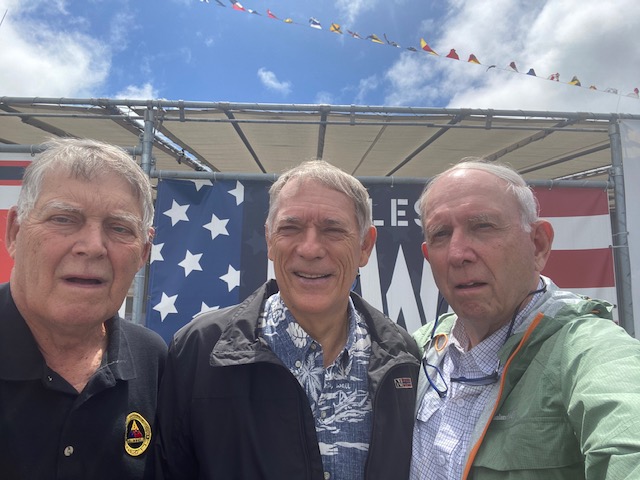 D6leadership's tweet photo. .@mccauslj and our lead historians Tom Vossler & Olav Holst snap a few pics outside the @ussiowa in Los Angeles! A successful #PearlHarbor Leadership Workshop for the remarkable leaders of @CharterOak_Dist! #D62022 https://t.co/3rP2TJMiRP
