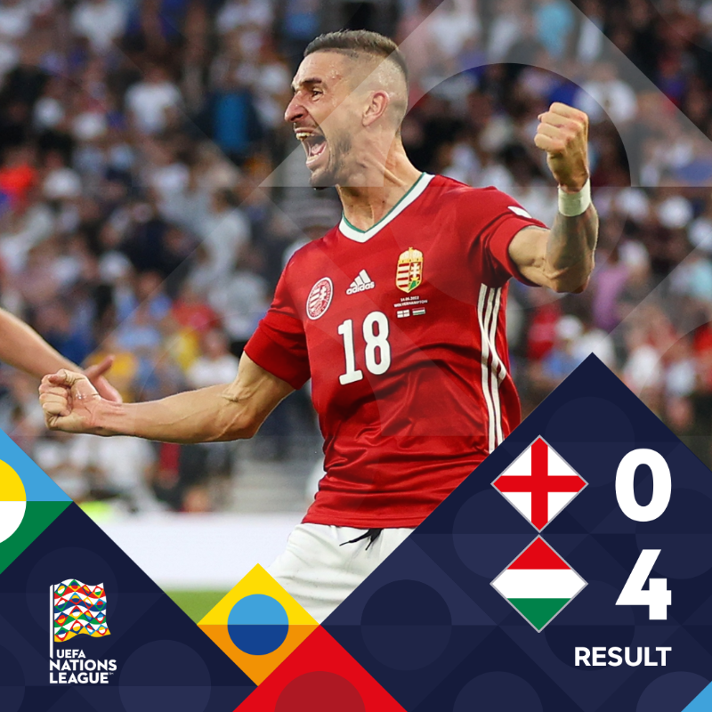 UEFAEURO's tweet photo. WOW.

🇭🇺 Marco Rossi's side become the first Hungary team to beat England away from home since 1953. 

#NationsLeague