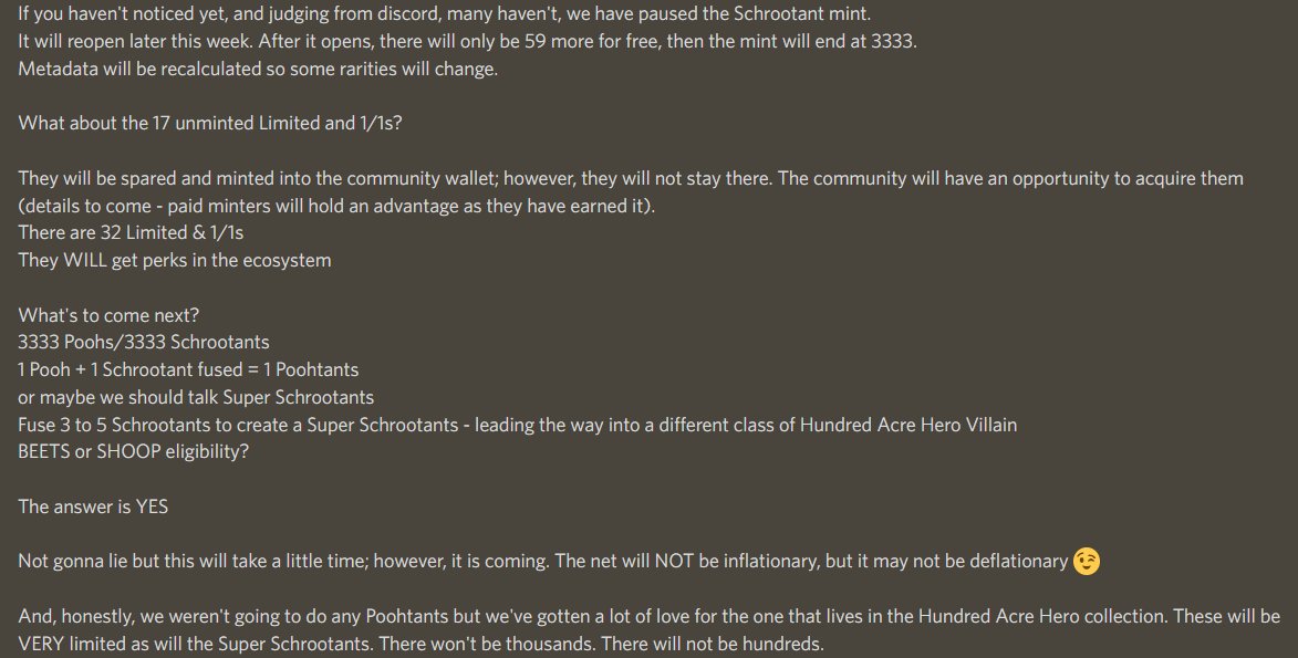 An update on the current Schrootant mint and what's to come: