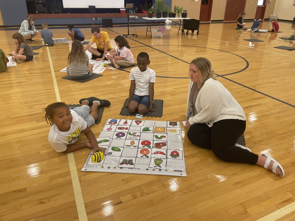 STEMtoThem's tweet photo. You can’t have Pollinator Camp without Bee Bots! Adding The Very Hungry Caterpillar to our Bee Bot repertoire. Also, we had a fruitful discussion about the differences between a chrysalis and a cocoon. Do you know which is which? @Fairviewmccsc @MCCSC_EDU https://t.co/tFSLFuRvQB