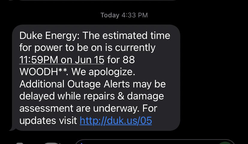 hthees's tweet photo. @DukeEnergy TOMORROW at 11:59 PM?! You’re joking right? https://t.co/9zZ4WUJTpg