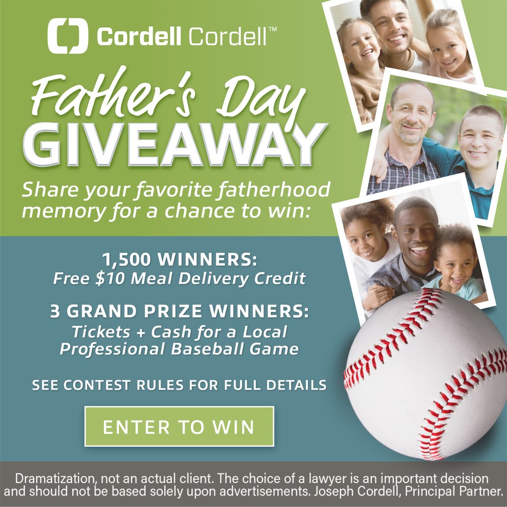 This Father’s Day we want to hear what fatherhood means to you. Share your stories about fatherhood to be entered in our sweepstakes for a chance to win tickets to a local sporting event, a free 30-minute consultation, and more.

cordellcordell.com/fathers-day/