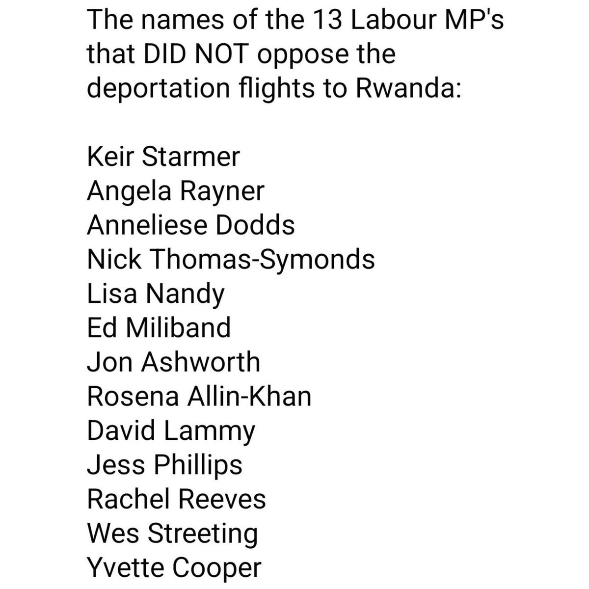 #Fascists #Fascism #UKLabour #Rwanda  #Deportation #Refugees #KeirStarmer #AngelaRayner #AnnelieseDodds #NickThomasSymonds #LisaNandy #EdMiliband #JonAshworth #RosenaAllinKhan #DavidLammy #JessPhillips #RachelReeves #WesStreeting #YvetteCooper ⁦@mattfrei⁩