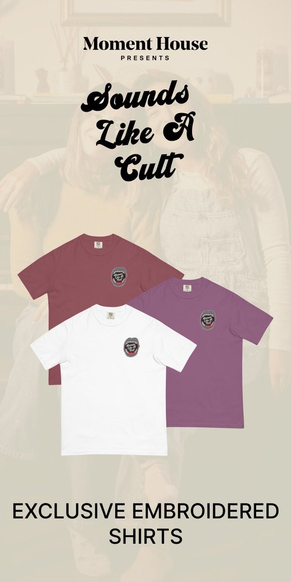 soundslikeacult's tweet photo. Just a sneak-peek at our ~exclusive~ merch. Head to the link in bio to grab a t-shirt, tote bag, or phone case with tickets to our live show on @momenthouse ! https://t.co/lD9d4qV3J1