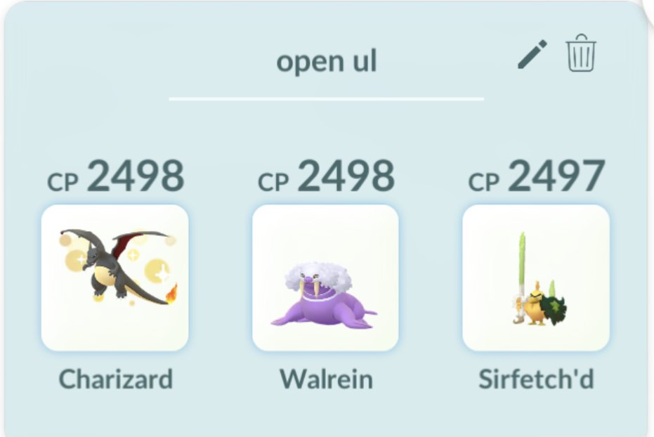 p_pete35's tweet photo. Managed to get from the mid 1800s back to the 2000s Elo with this Open UL team
#PokemonGO #gbl #pvp #OpenUL https://t.co/yneUveCjB1