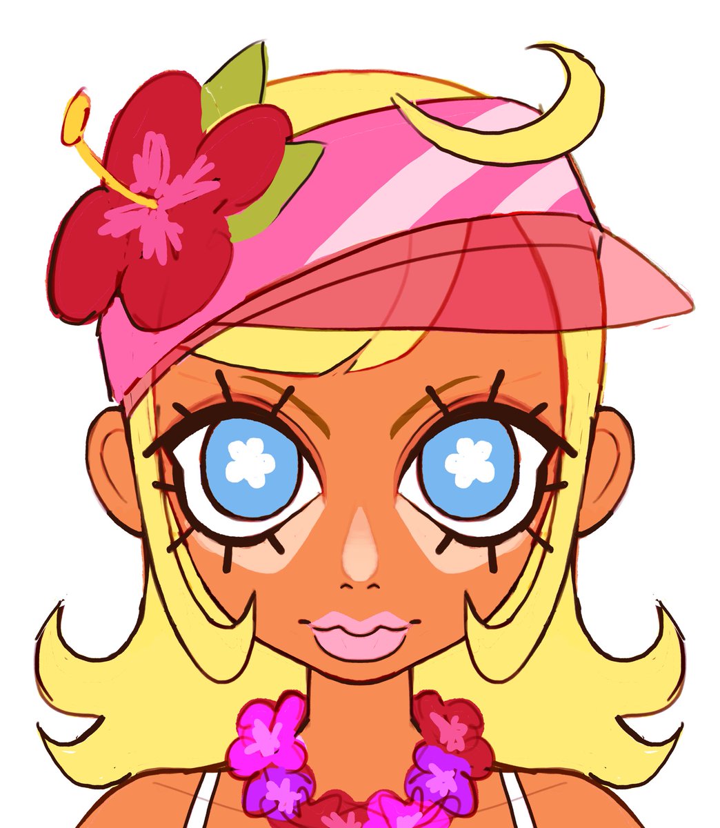 1girl solo flower blonde hair blue eyes flower necklace visor cap  illustration images