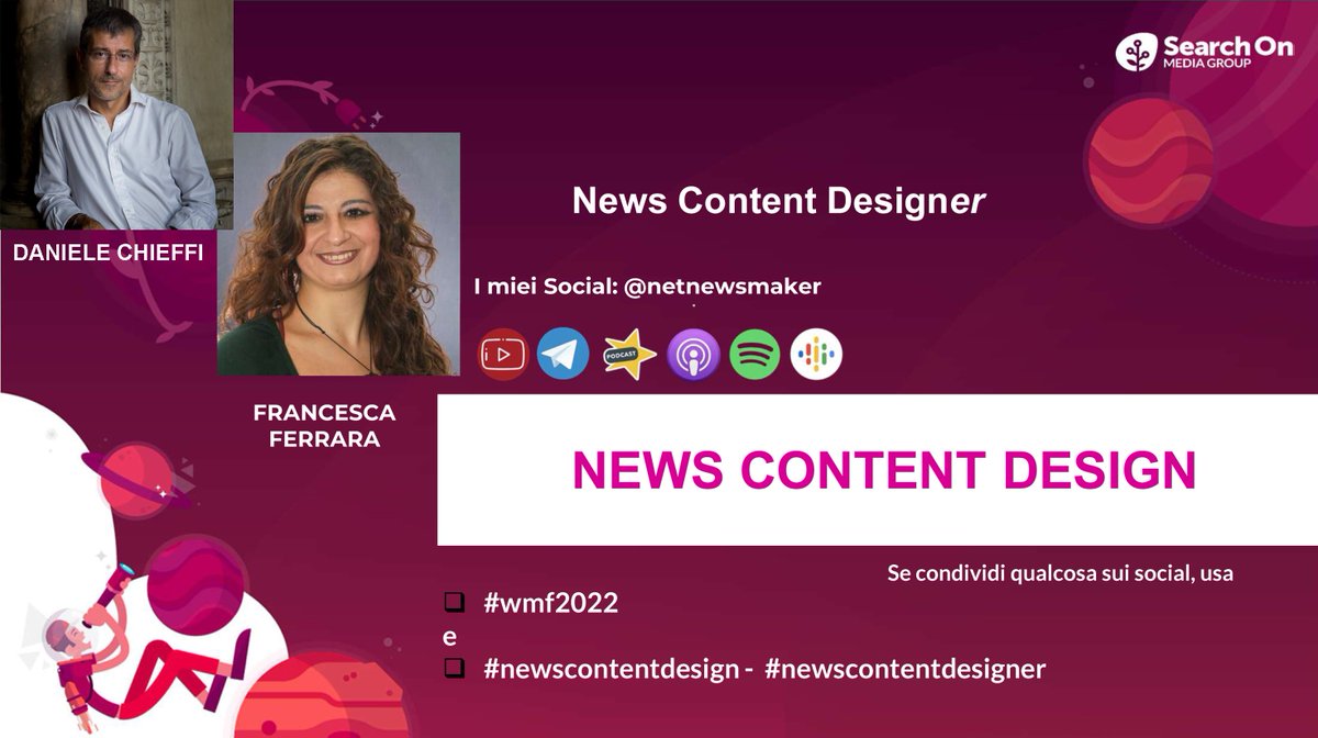 NewsContentDesign (@newscontentdes) on Twitter photo 📌TODAY📌
Ore 14:25
Dove: Sala Book Presentantion a @ilfestival
Libro: 📒NEWS CONTENT DESIGN📙
Editore: <a href="/DarioFlaccovio/">Dario Flaccovio Editore</a>
Prefazione: <a href="/DanieleChieffi/">Daniele Chieffi</a>
Autrice: <a href="/netnewsmaker/">Francesca Ferrara - (IT- EN - ES)</a> #FrancescaFerrara
➡️#WMF2022
➡️#WeMakeFuture
👉#newscontentdesign
👉#newscontentdesigner
👉#netnewsmaker 📌TODAY📌
Ore 14:25
Dove: Sala Book Presentantion a @ilfestival
Libro: 📒NEWS CONTENT DESIGN📙
Editore: <a href="/DarioFlaccovio/">Dario Flaccovio Editore</a>
Prefazione: <a href="/DanieleChieffi/">Daniele Chieffi</a>
Autrice: <a href="/netnewsmaker/">Francesca Ferrara - (IT- EN - ES)</a> #FrancescaFerrara
➡️#WMF2022
➡️#WeMakeFuture
👉#newscontentdesign
👉#newscontentdesigner
👉#netnewsmaker